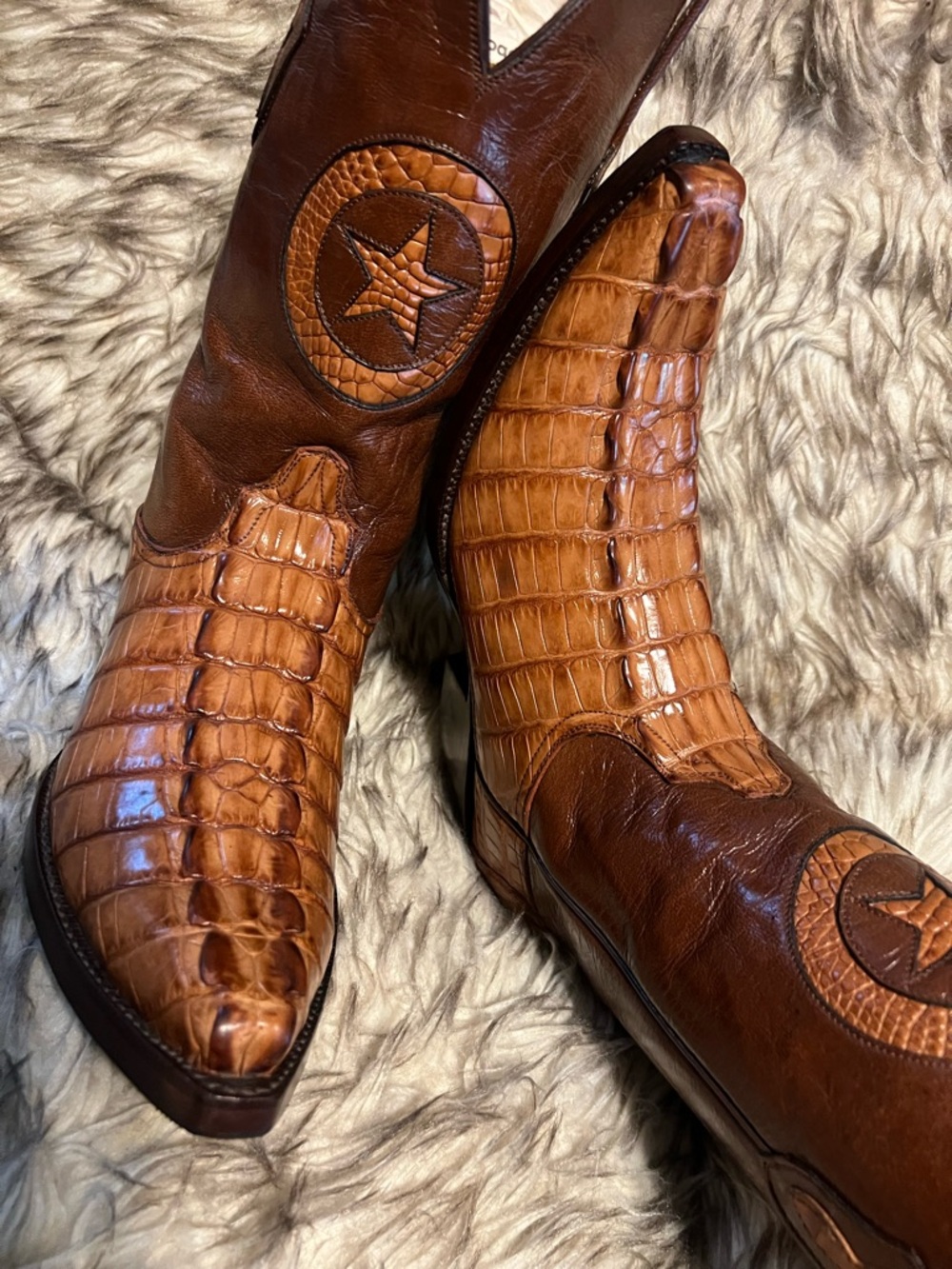 Men's BLACK JACK TOP QUALITY CAIMAN & LEATHER Western Boots with Star Med-Sz 9 D - Picture 15 of 16